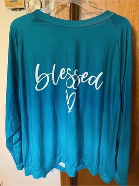 Source Unknown Teal "Blessed" Long-Sleeve Top